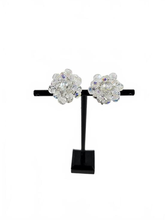 Jewelry - Vintage Clear Beaded Clip-On Earrings